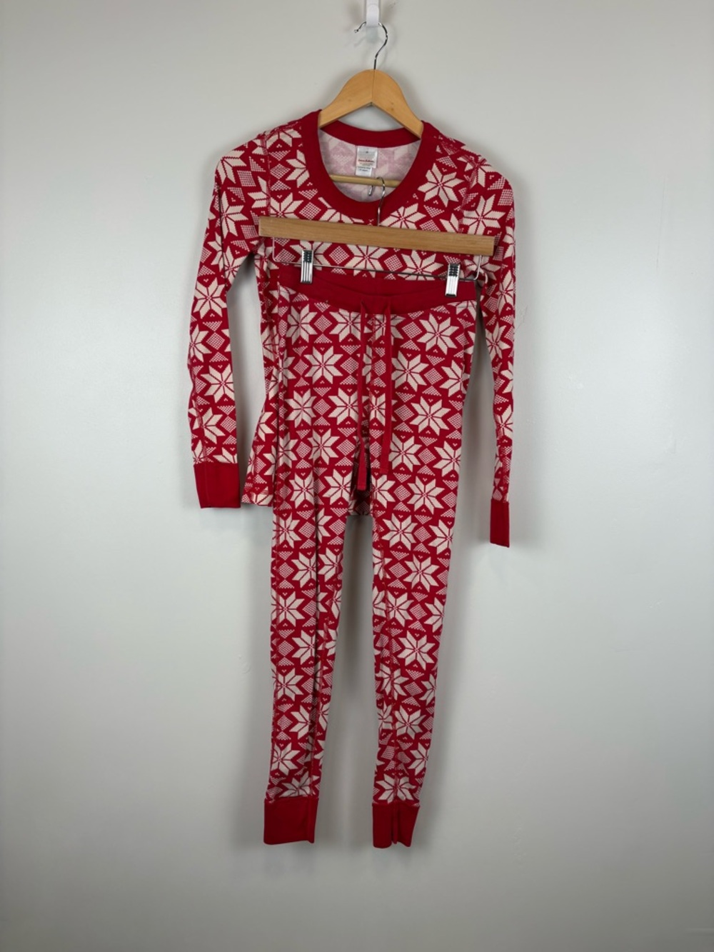 Hanna Andersson Long John Pajamas SET Scandi Snowflake Women's Size XS